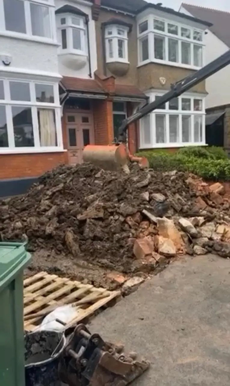 Front garden in Dulwich during excavation before the new permeable driveway was installed.